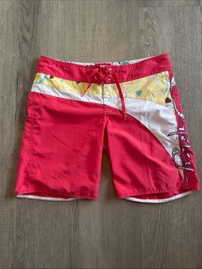 Vintage Oakley Clash Colorblock Boardshorts Pink Yellow White Women's Size 7/8